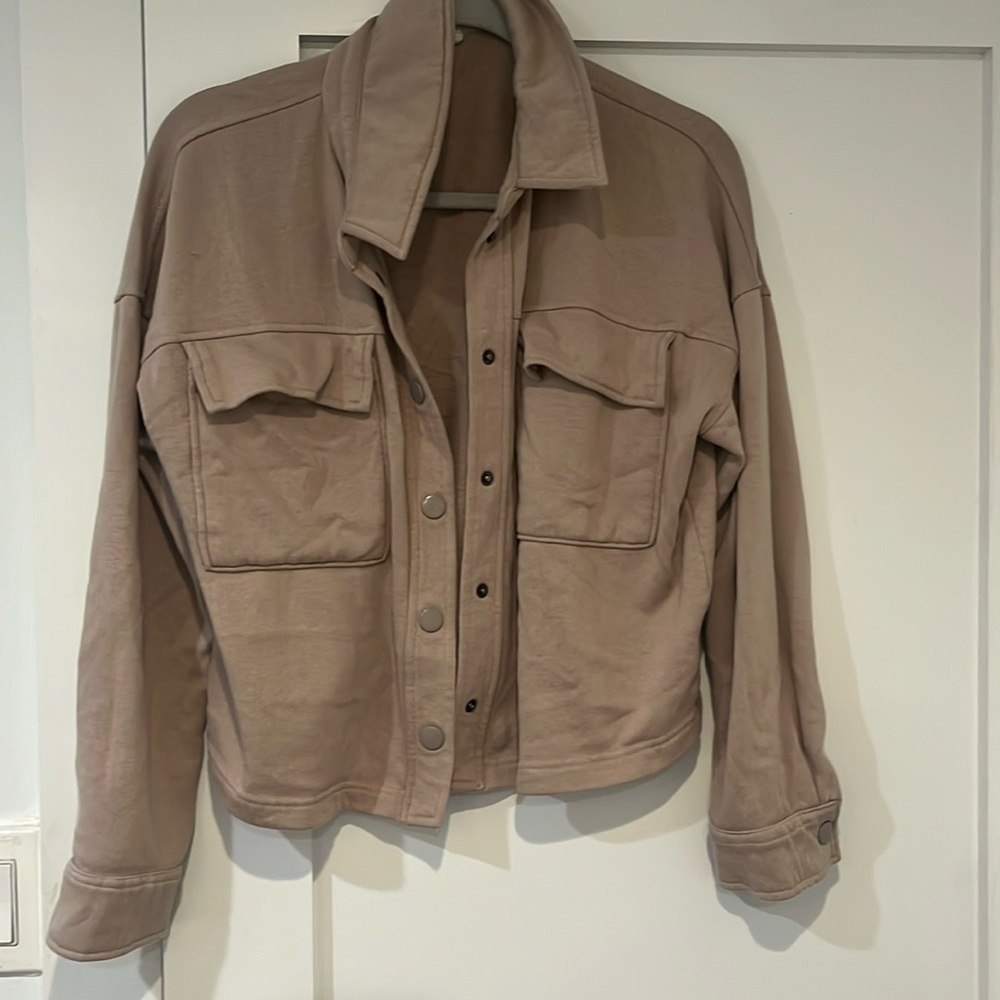 Taupe button up fleece shacket